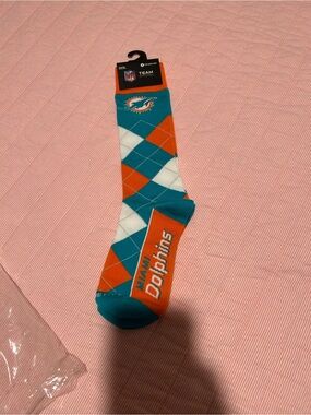 NFL Miami Dolphins Argyle Crew Socks - Teal, Orange & White